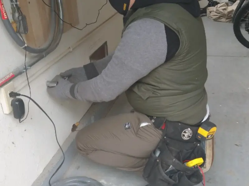 Electrician performing outlet wiring in a El Segundo garage